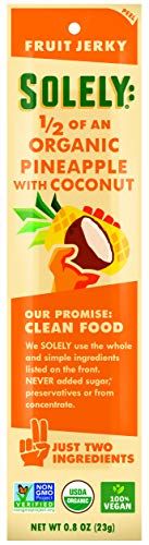 SOLELY Organic Pineapple with Coconut Fruit Jerky, 0.8 Ounce  Two Ingredients  Vegan  Non-GMO  Gluten-Free  No Sugar Added