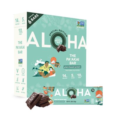 ALOHA Organic Plant Based Protein Bars | The Pa&#39;akai Bar - Special Edition | 6 Count, 1.98oz Bars | Vegan, Low Sugar, Gluten Free, Paleo, Low Carb, Non-GMO, Stevia Free, Soy Free, No Erythritol