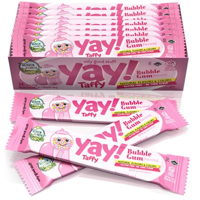 Heaven &amp; Earth Bubblegum Flavored Yay Taffy (24 Pack) | Made with Natural Colors &amp; Flavors, No High Fructose Corn Syrup, Gluten Free, Nothing Artificial, Kosher, Wonderfully Delicious