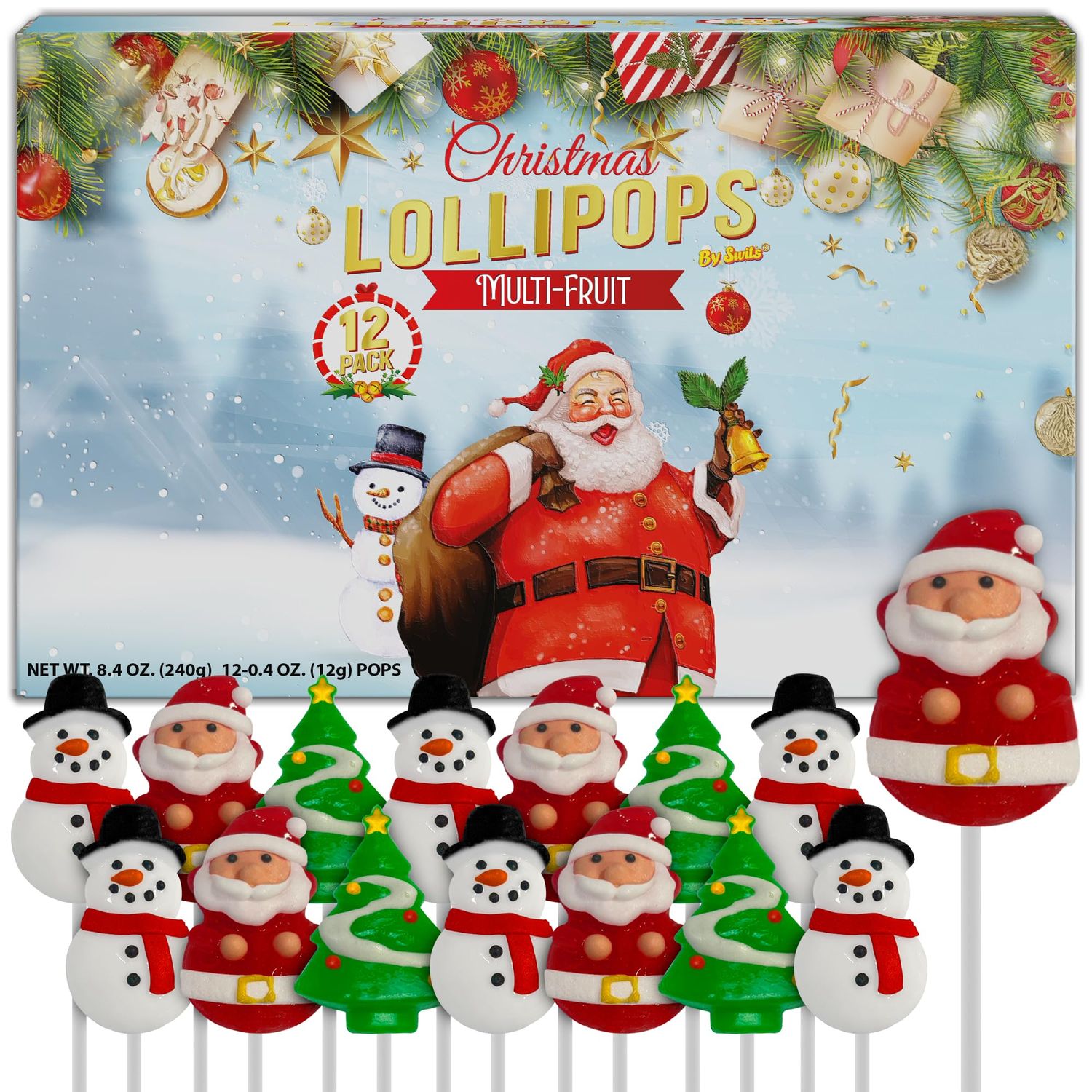 Christmas Lollipops 12pk- Christmas Candy Individually Wrapped For Christmas Party Favors &amp; Christmas Decorations - Christmas Suckers &amp; Christmas Treats - Christmas Stocking Stuffers, Christmas Snacks
