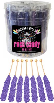 Buffalo Bills Grape (Purple) Rock Candy On A Stick (36-ct tub purple rock candy crystal sticks)