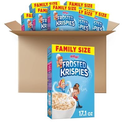 Kellogg&#39;s Frosted Krispies Breakfast Cereal, Kids Snacks, Baking Marshmallow Treats, Family Size, Original (8 Boxes)