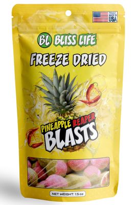 Bliss Life Blasts Bite-Sized Candies of Real Fruit 1.5oz - Sweet &amp; Delicious Crunch, Melts in Your Mouth like Cotton Candy, Freeze Dried Fresh in USA (Pineapple Reaper)