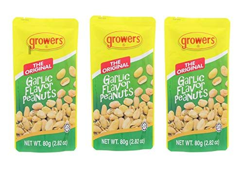 Growers Peanut Pack of 3 the Original Garlic Flavor Peanuts 2.82 Oz. Per Pack