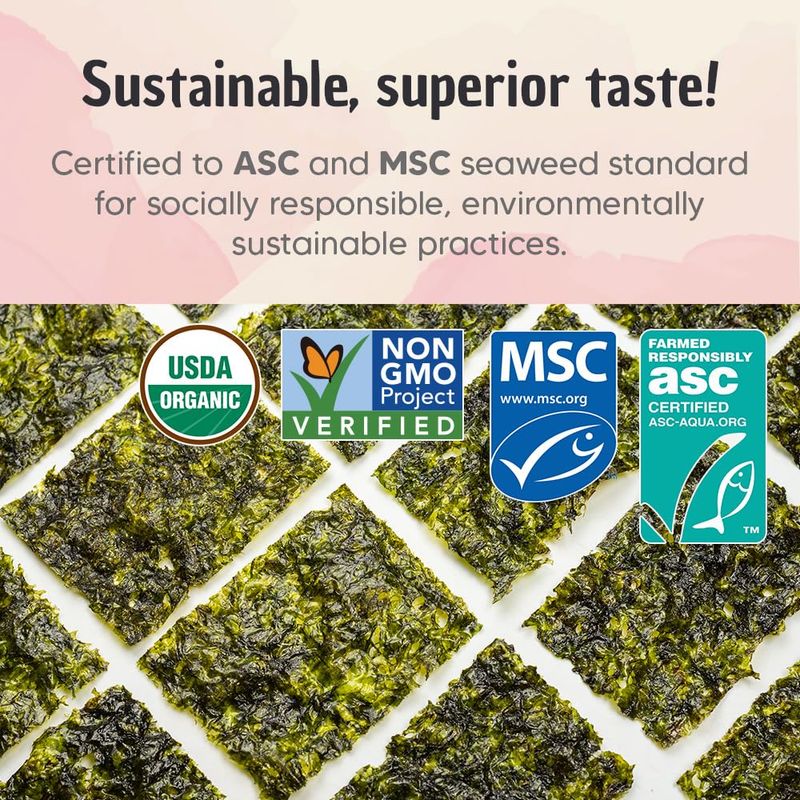 O'Food Organic Roasted Seaweed Snack Himalayan Pink Salt Pack of 12, Gluten-Free, Vegan, Low-Calorie, Umami Flavor