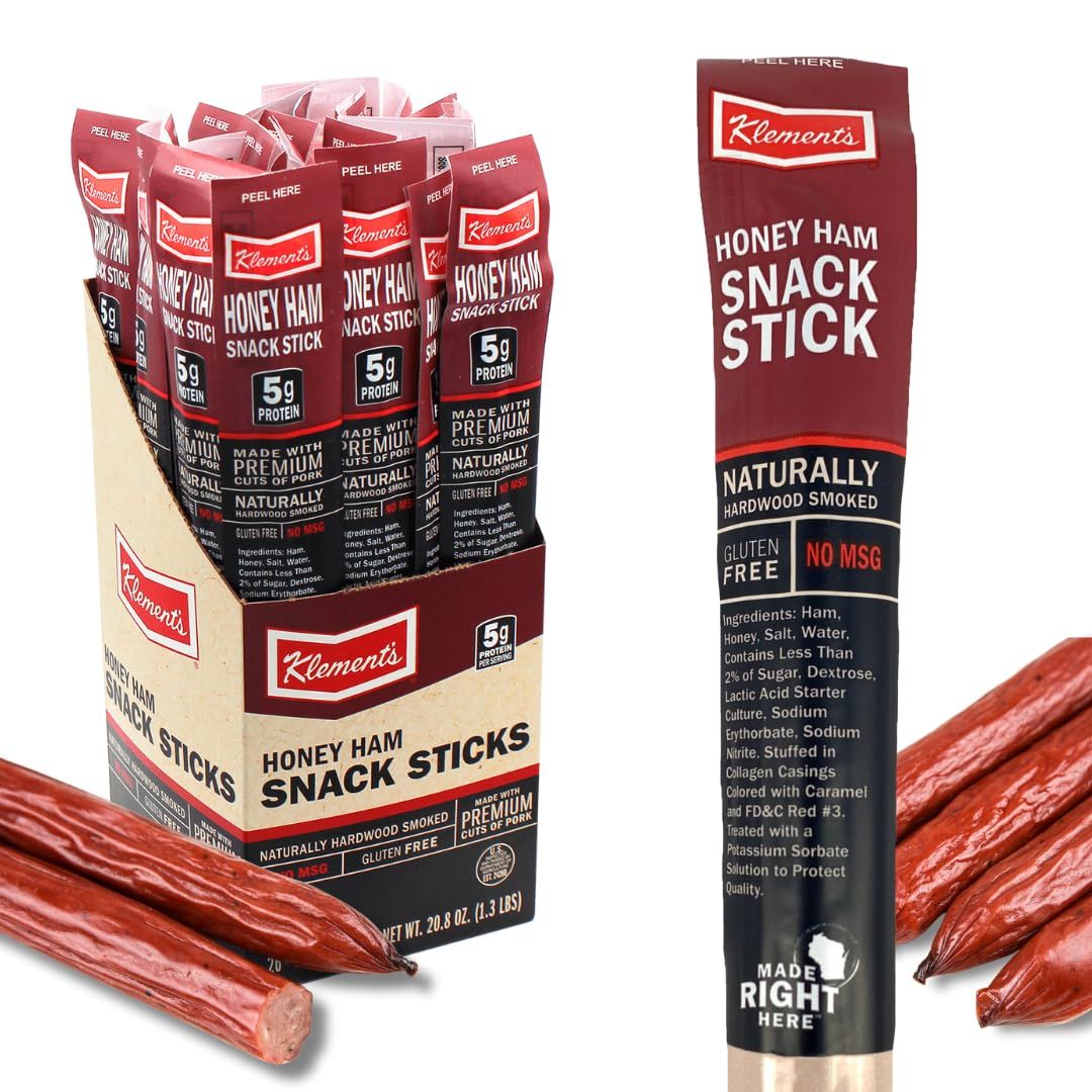 Sweet Honey Ham Meat Sticks 26pc | 100% Ham, High Protein, Low Carb, Keto, Gluten Free, No MSG, Healthy Snack Stick | Individually Wrapped Snacks