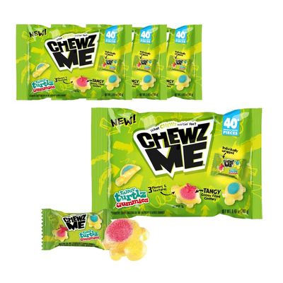 ChewzMe Tangy Turtlz Gummies, Individually Wrapped Turtle Shaped Jelly-Filled Gummy and Chewy Candy in Assorted Flavors, 8.46 Ounce (Pack of 4)
