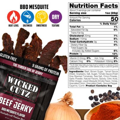 BBQ Mesquite Beef Jerky | Tender, Flavorful, Easy to Chew Premium Craft Jerky with 21g Protein Per Bag, High Protein Snacks, Gluten Free Snacks, Low Carb Snacks, Healthy Snack for Adults (2 Bags)