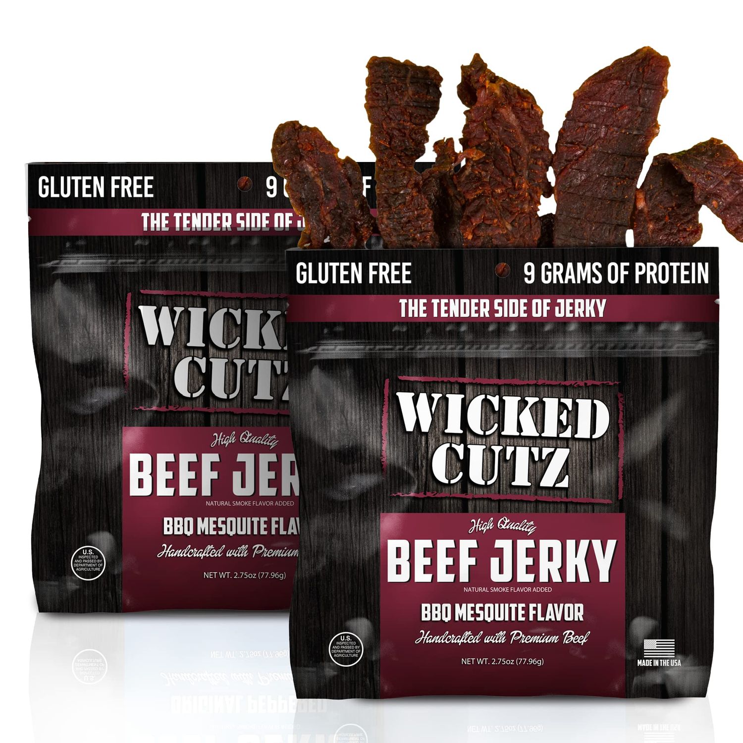 BBQ Mesquite Beef Jerky | Tender, Flavorful, Easy to Chew Premium Craft Jerky with 21g Protein Per Bag, High Protein Snacks, Gluten Free Snacks, Low Carb Snacks, Healthy Snack for Adults (2 Bags)