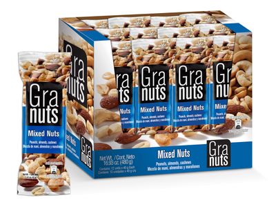 Granuts Mixed Nuts | Almonds, Peanuts &amp; Cashews | Crunchy  Soft Textures | On-the-Go Snack | 1.41 Oz (12 Inner Packs)