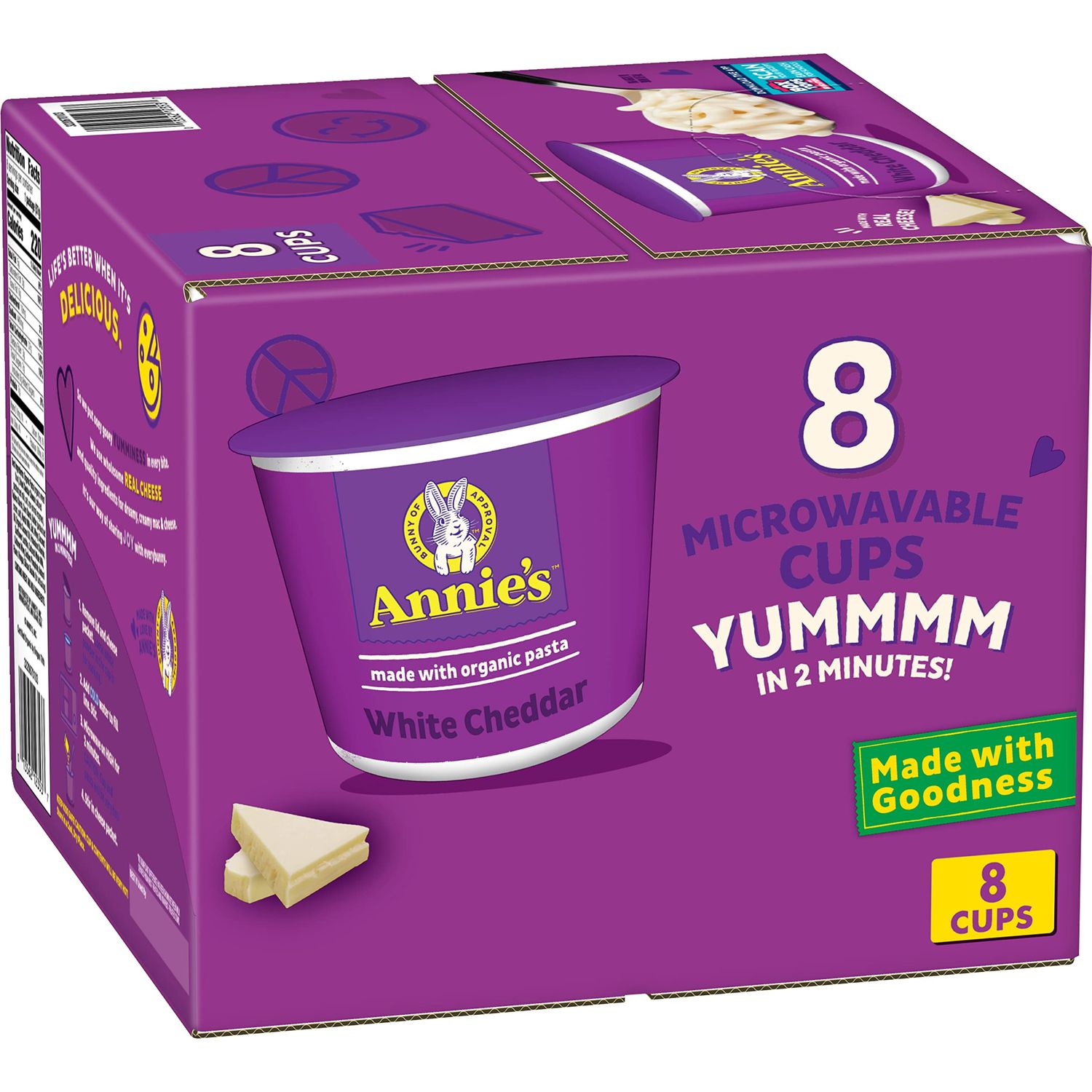 Annie&#39;s White Cheddar Microwave Mac &amp; Cheese with Organic Pasta, 8 Ct, 2.01 OZ Cups