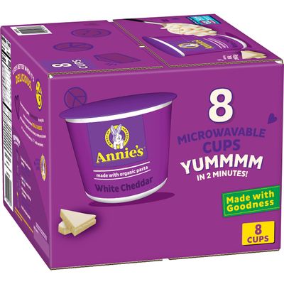 Annie&#39;s White Cheddar Microwave Mac &amp; Cheese with Organic Pasta, 8 Ct, 2.01 OZ Cups