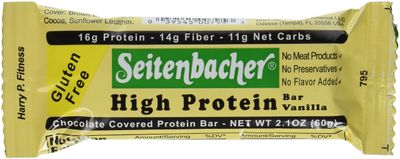 Seitenbacher Chocolate Covered Protein Bar, Vanilla, 2.1 Ounce (Pack of 12)