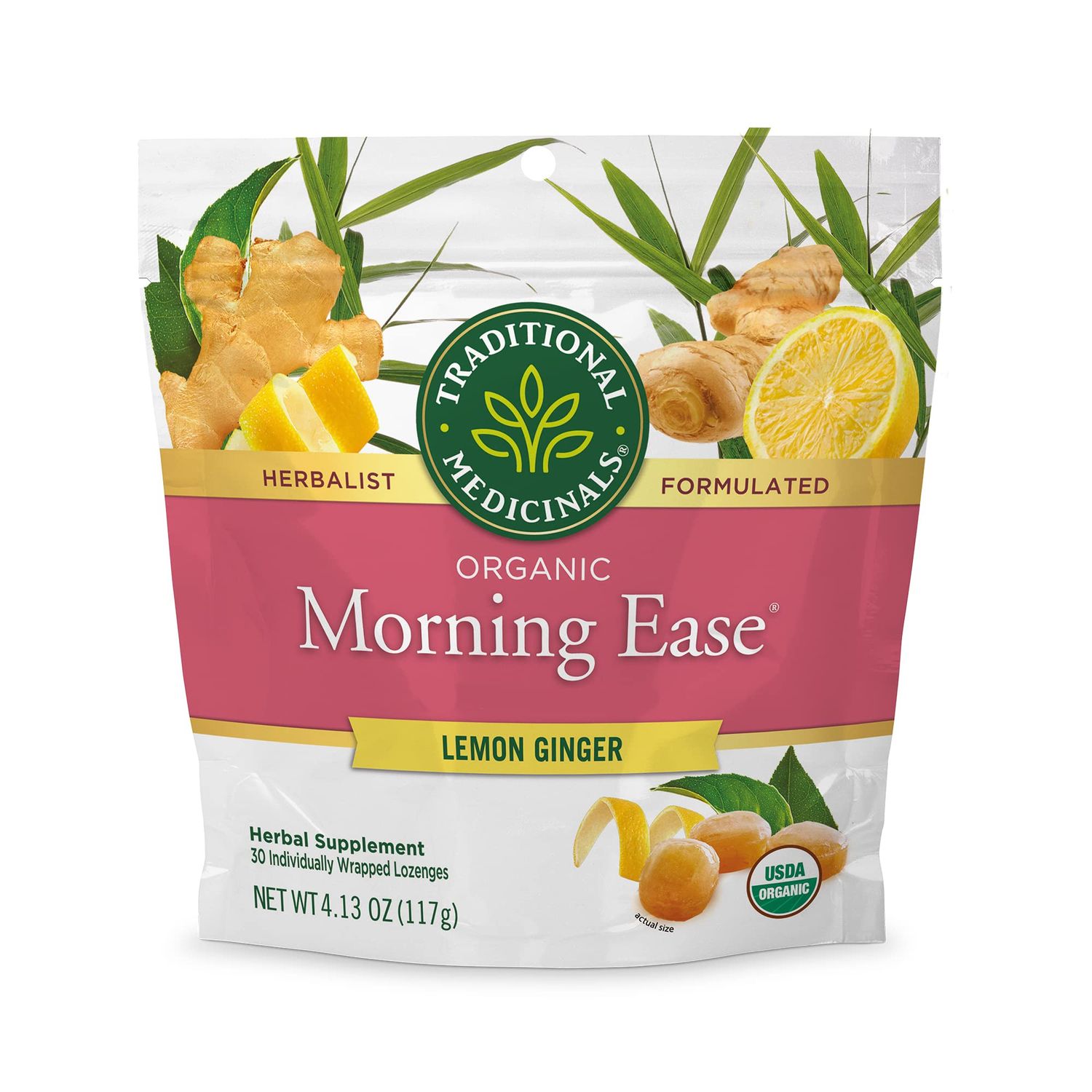 Traditional Medicinals Lozenges, Organic Morning Ease Lemon Ginger, Relieves Nausea &amp; Morning Sickness Associated wNormal Pregnancy, 30 Individually Wrapped Lozenges