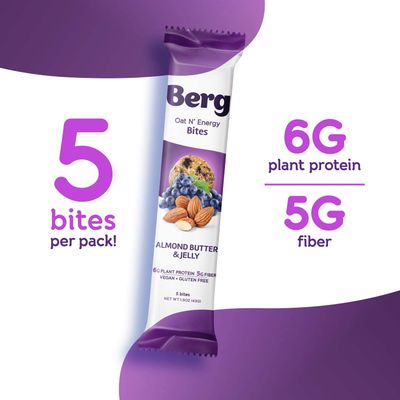 Berg Oat N' Energy Bites - Non-GMO, Gluten Free, Dairy Free, Soy Free and Vegan - Clean Energy Snack - 1.5oz, Pack of 8 (Almond Butter & Jelly)