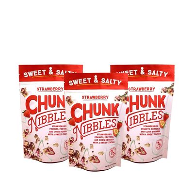 Chunk Nibbles Sweet and Salty Snacks | Strawberry Flavor Snack Mix Individual Packs | Sweet Treats for Kids and Adults | 4.25oz | 3 Resealable Packs