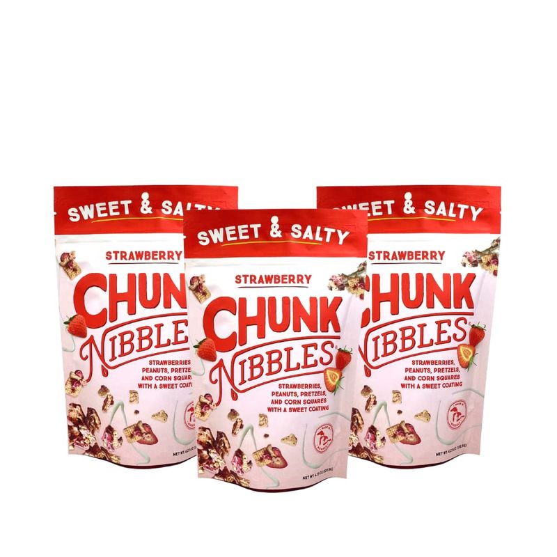 Chunk Nibbles Sweet and Salty Snacks | Strawberry Flavor Snack Mix Individual Packs | Sweet Treats for Kids and Adults | 4.25oz | 3 Resealable Packs
