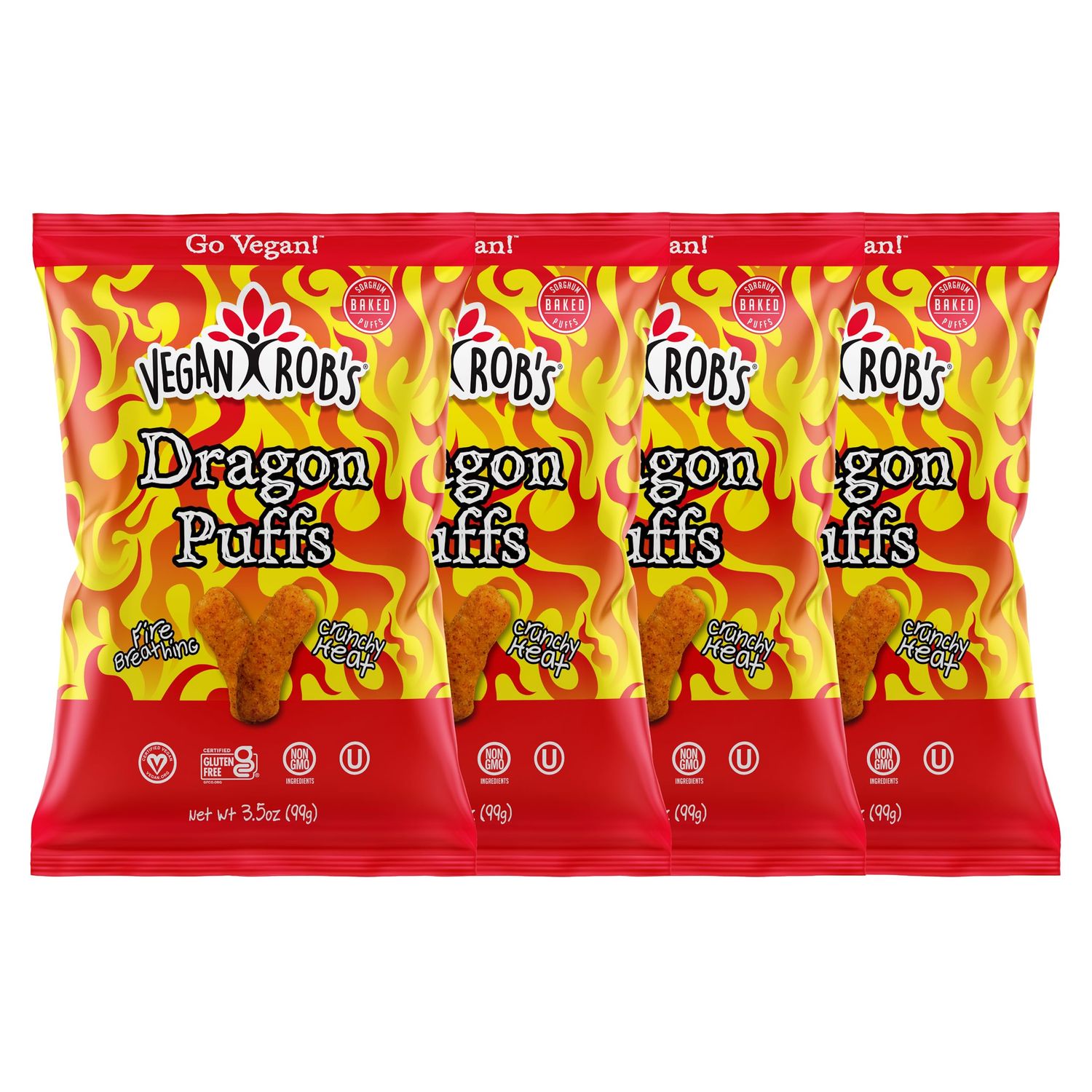Vegan Rob&#39;s Dragon Puffs Baked Firey Bites with Clean &amp; Sustainable Ingredients - Healthy Snacks for Kids &amp; Adults - Plant Based &amp; Gluten Free - 4 Count (3.5 Ounce)
