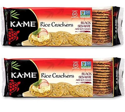 KA-ME Black Sesame and Soy Sauce Rice Crackers 3.5 oz, Authentic Asian Ingredients, Certified Gluten-Free, No Artificial FlavorsColors, Non GMO - (2 Pack)