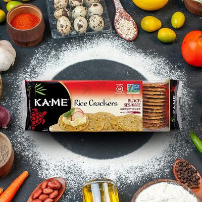 KA-ME Black Sesame and Soy Sauce Rice Crackers 3.5 oz, Authentic Asian Ingredients, Certified Gluten-Free, No Artificial FlavorsColors, Non GMO - (2 Pack)