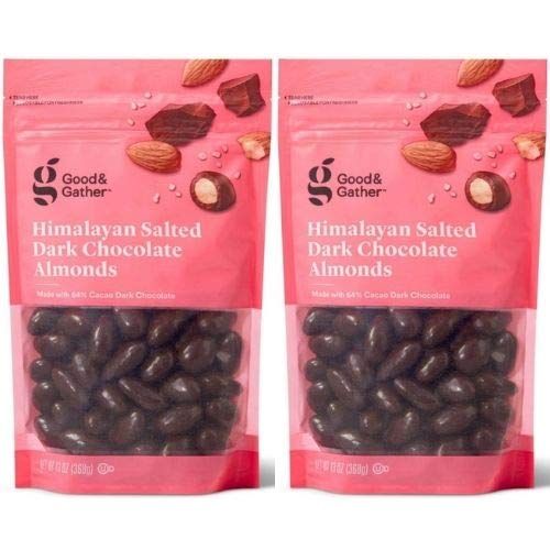 2 Set- Good &amp; Gather Himalayan Salted Dark Chocolate Almonds. 13 Ounce. Sweet and Salty Snack. 64% Cacao. (2 Pack) 1.0 Count