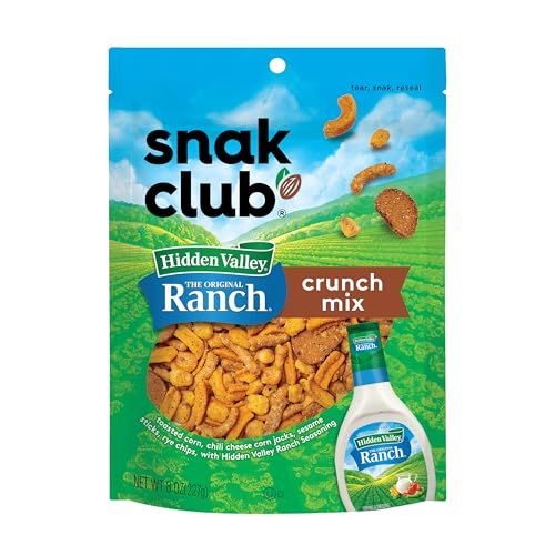 Snak Club Crunch Mix with Hidden Valley Ranch Seasoning, Toasted Corn Nuggets, Chili Cheese Corn Jacks, Sesame Sticks &amp; Rye Chips, Family Size, 8 Ounce