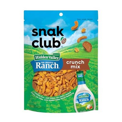 Snak Club Crunch Mix with Hidden Valley Ranch Seasoning, Toasted Corn Nuggets, Chili Cheese Corn Jacks, Sesame Sticks &amp; Rye Chips, Family Size, 8 Ounce