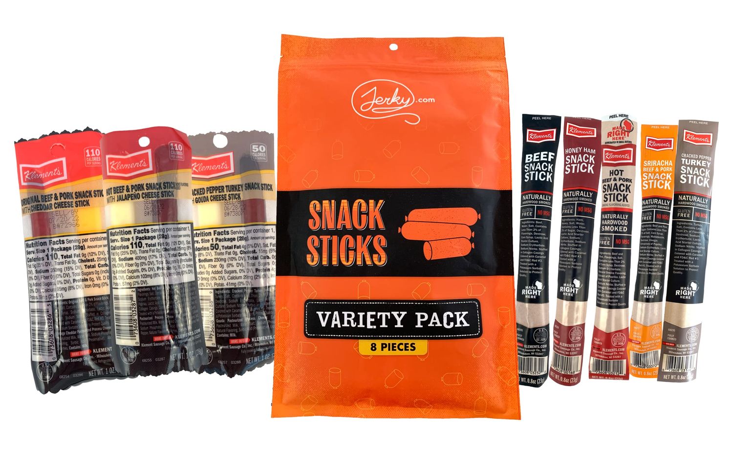 Snack Sticks Variety Pack - 8 Piece Meat Sticks - Assorted Meats. Cheese, and Flavors