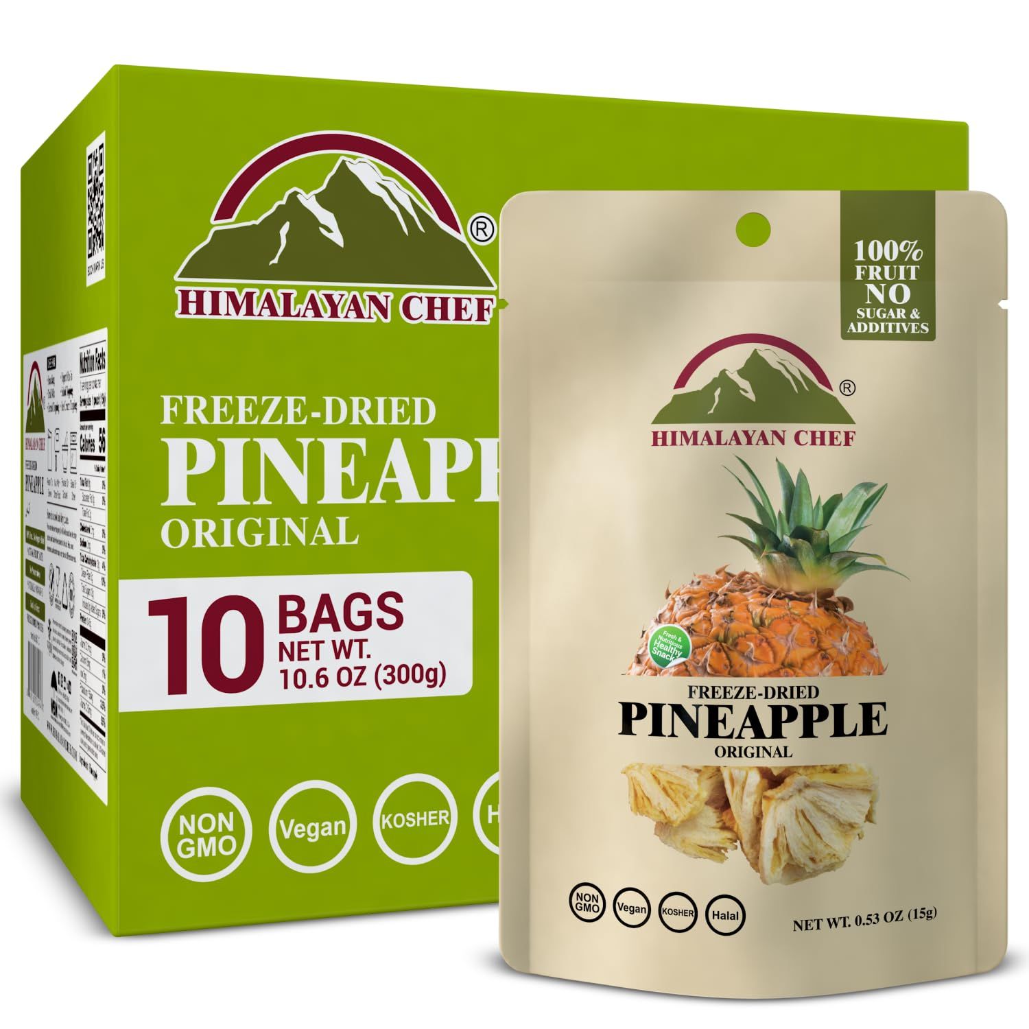 Himalayan Chef Freeze-Dried Fruit - 15g Freeze-Dried Pineapple, 10 Bags | Healthy, Organic Fruit Snacks for Kids &amp; Adults | Baby Snacks, Gluten-Free Dried Fruit