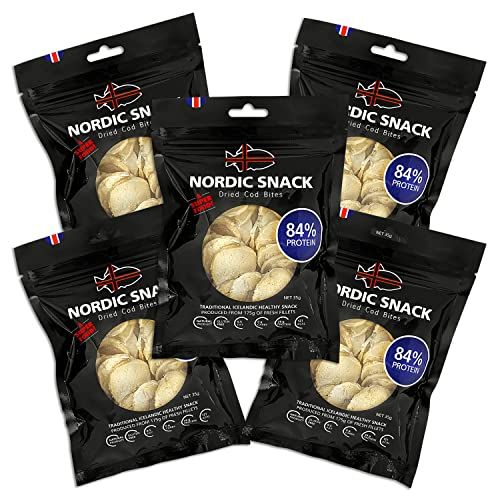 Nordic Catch Freeze Dried Cod Bites - High Protein Crisps Made From Wild-Caught Icelandic Cod Fish - Keto Protein Snacks, High Protein Chips, Healthy Snack with Omega-3s, 35g Resealable Bag - 5 Pack