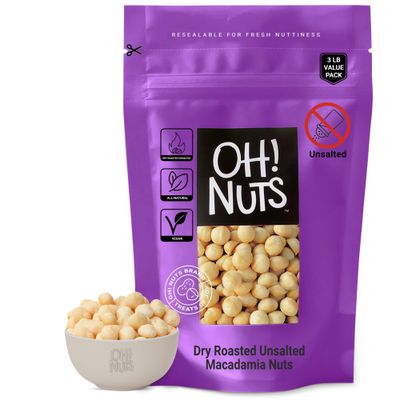 Macadamia Nuts - Dry Roasted Unsalted | Gluten-Free, All-Natural, Additive-Free Healthy Snack | Large-Sized, No Oil Keto Snacks in Resealable 3 LB Bag for Extra Freshness - Oh Nuts