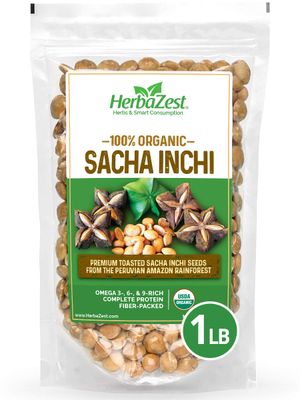 HerbaZest Sacha Inchi Seeds Organic -1 LB - USDA Certified, Vegan &amp; Gluten Free Superfood - Perfect for Snacks, Baked &amp; Non-Baked Goods