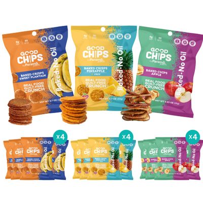Good Chips Crunchy Fruit Crisps - Real Apple, Pineapple, Sweet Plantain - Vegan, BakedDried, No Oil - Healthy, Guilt-Free Snack - Pack of 12