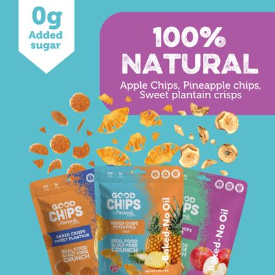 Good Chips Crunchy Fruit Crisps - Real Apple, Pineapple, Sweet Plantain - Vegan, BakedDried, No Oil - Healthy, Guilt-Free Snack - Pack of 12
