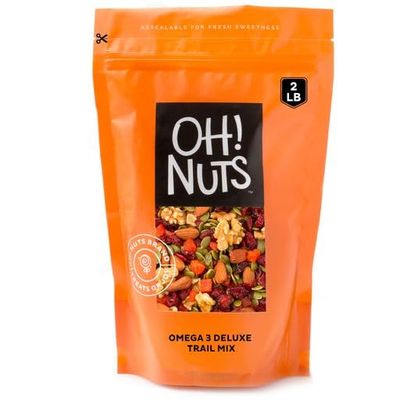 Oh Nuts Omega 3 Trail Mix: 2-LB No Sodium Nut &amp; Fruit Snacks - Heart-Healthy Antioxidant Power Snack. High-Energy Keto, Kosher, Dairy-Free