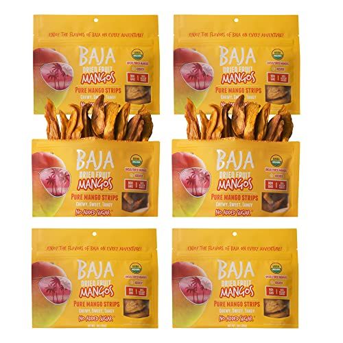 Baja Snacks Dried Mango - USDA Organic Dried Mango No Sugar Added, Naturally Sweet, Vegan, Gluten Free, Healthy Non GMO Snack, Organic Dried Mango Unsweetened and Unsulfured - 3 oz (Pack of 6)