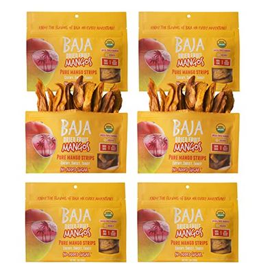 Baja Snacks Dried Mango - USDA Organic Dried Mango No Sugar Added, Naturally Sweet, Vegan, Gluten Free, Healthy Non GMO Snack, Organic Dried Mango Unsweetened and Unsulfured - 3 oz (Pack of 6)