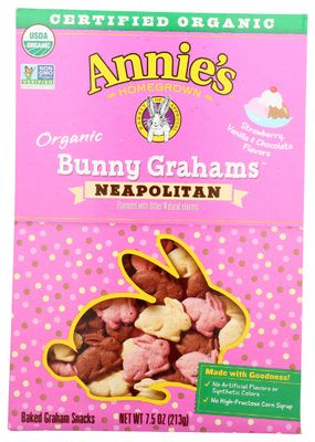 Annie&#39;s Homegrown Organic Neapolitan Flavored Bunny Graham, No Synthetic Preservatives, 7.5 Ounces (Pack Of 12)