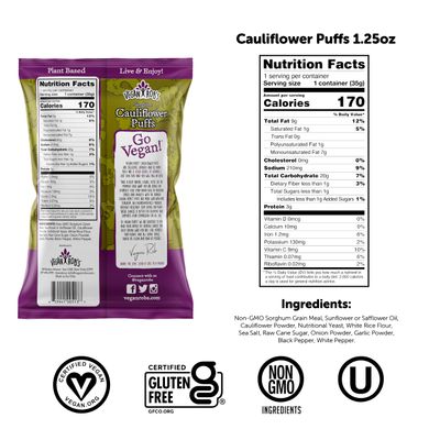 Vegan Rob's Cauliflower Puffs Clean &amp; Sustainable with a Great Veggie Taste - Plant-Based &amp; Gluten Free Healthy Snacks for Kids &amp; Adults - 8 Count (1.25 Ounce)