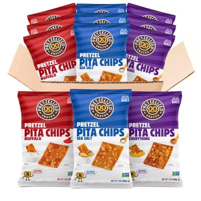 Pretzelized Pretzel Pita 12 Pack Variety - Sea Salt, Everything, Buffalo Pretzelized Snacks Pita Chips MultiPack