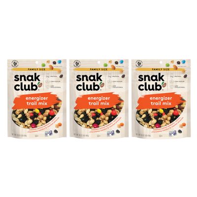 Snak Club Energizer Trail Mix with Roasted Salted Peanuts, Raisins, Chocolatey Candies, Roasted Almonds, Gluten-Free and Kosher Snack, 16 oz Resealable Bags, 3 Pack