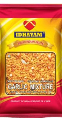 MEENAKSHI OVERSEAS LLC GARLIC MIXTURE BY IDHAYAM SOUTH INDIAN DELITE SAVOURIES &amp; SNACKS FROM GOD&#39;S OWN COUNTRY NET WT. 340 G (12 OZ)