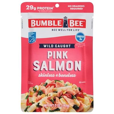 Bumble Bee Skinless &amp; Boneless Pink Salmon, 5 oz Pouch - Premium Wild Caught Salmon for Snacks, Sandwiches &amp; Recipes - 29g Protein per Serving - Gluten Free, Kosher, MSC Certified