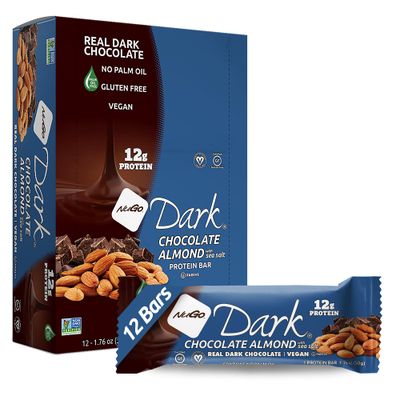 NuGo Dark Chocolate Almond With Sea Salt, 12g Vegan Protein, 200 Calorie, Gluten Free, 12 count