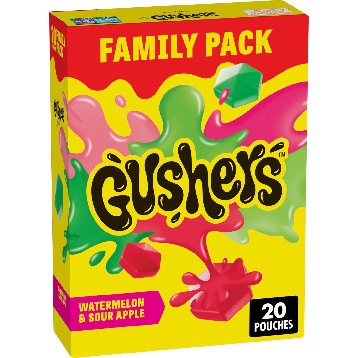 Gushers Fruit Flavored Kids Snacks, Watermelon and Sour Apple Flavor, 20 Pouches, Family Pack, 16 oz