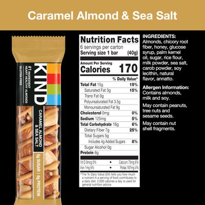 KIND Bars, Caramel Almond &amp; Sea Salt, Healthy Snacks, Gluten Free, Low Sugar, 6g Protein, 36 Count