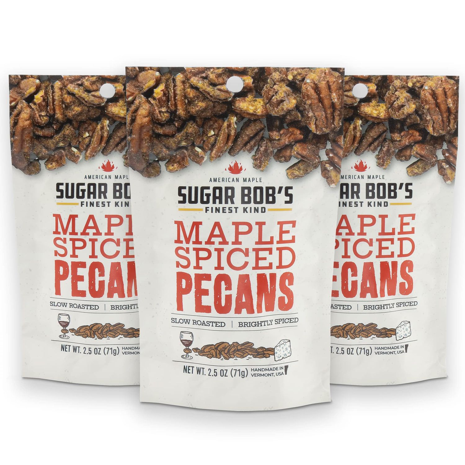 Sugar Bobs Finest Kind - Maple Spiced Pecans, Low Carb &amp; Healthy Snacks, Subtly Sweet &amp; Smoky Pecan Nuts, 2.5 oz. (Pack of 3)