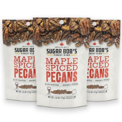 Sugar Bobs Finest Kind - Maple Spiced Pecans, Low Carb &amp; Healthy Snacks, Subtly Sweet &amp; Smoky Pecan Nuts, 2.5 oz. (Pack of 3)