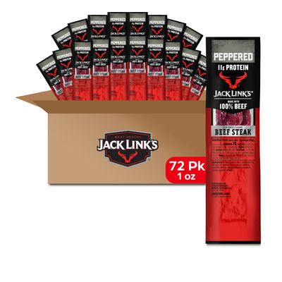Jack Link&#39;s Premium Cuts Beef Steak, Peppered - Protein Snack, Meat Snack with 11g of Protein, Made with 100% Beef, Individually Wrapped Bulk Snack Pack for Break Rooms - 1 Oz. (72 Count)