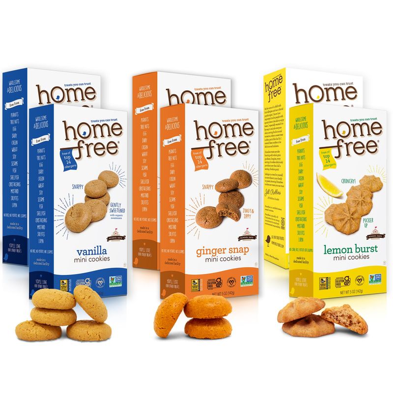 Homefree Treats - Vegan Cookies Variety Pack - Gluten Free Snacks For Adults - Allergy Friendly Crunchy Cookie Assortment - Vanilla Wafers, Ginger Snaps &amp; Lemon Bursts (6 Count)